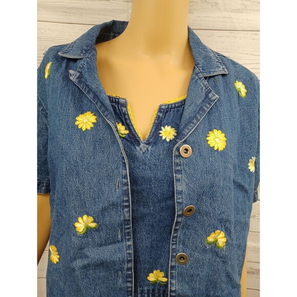 Blue Denim Jean Jumper Cottagecore Embroidery Buttons Modest Dress Size M.  - Picture 2 of 12